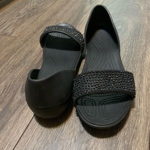 Black glitter dress croc sandals